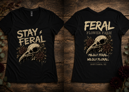 STAY FERAL | WILDLY FLORAL | WOMEN'S V NECK TEE